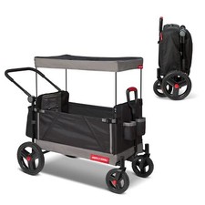 Radio Flyer Trav-ler Stroll 'N Wagon, Black Push Wagon with Canopy, Storage B...