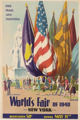 Anonymous ''WORLD'S FAIR OF 1940, NEW YORK'' Red Artwork PAPER or CANVAS Fine Art