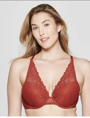 NWT Auden  Orange Berry Bra 32D Plunge Coverage Lace Push Up Convertible