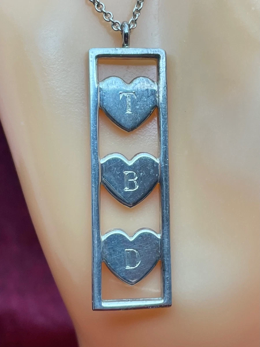 Tiffany Co. Sterling Silver Triple Heart Pendant Necklace in Box