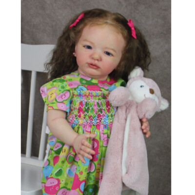 28'' Cute Reborn Doll Painted Toddler Girl Brown Curly Hair Cloth Body Kids Gifts