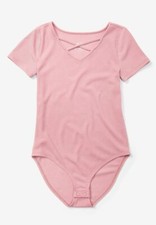 NWT Justice Girls Criss Cross Ribbed Bodysuit Dance Gymnastic 7 8 10 12 14 16 18