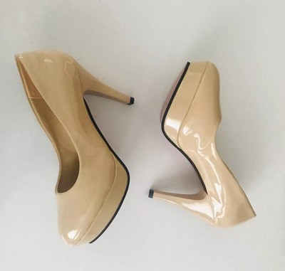 shiny nude pumps