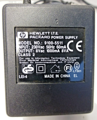 HP Hewlett Packard Netzteil 9100-5511  AC 8V~ 1000mA 5,5mm  Hohlstecker