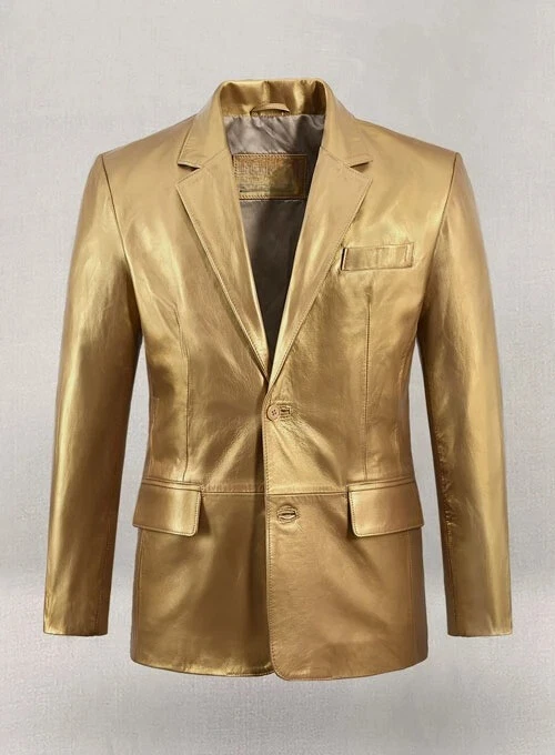 Men's Golden Leather Blazer Real Lambskin Stylish Limited Edition Coat Blazer