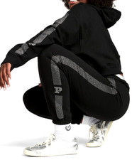 Victoria's Secret Pink Bling Rhinestone Crop Hoodie  Gym Pants Set Black XL NWT