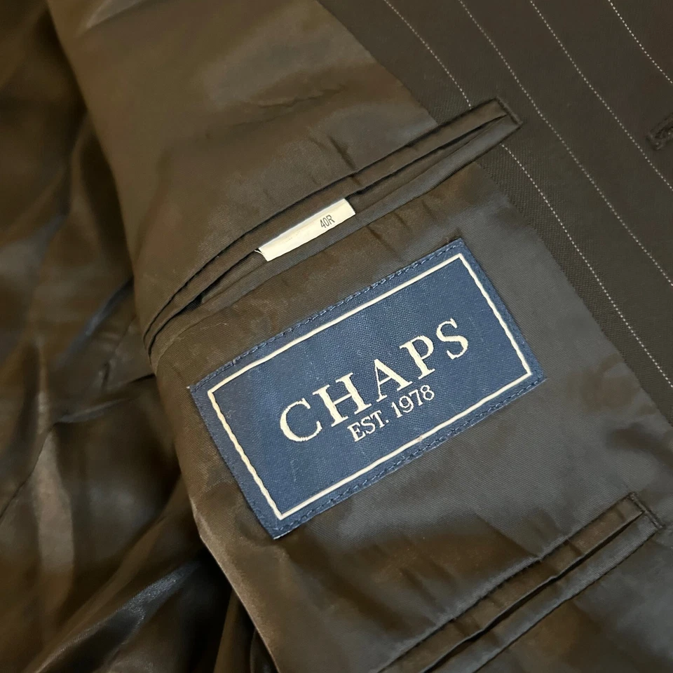 Chaps Pinstripe Blazer Business Suit Jacket Formal Career Wear Black Mens 40R - Image 3 of 4