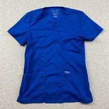 Cherokee Revolution Scrubs Top Womens XS Blue Short Sleeve V Neck Stretch Pocket