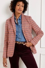 TALBOTS Wool Blazer Size 14 Shetland Apple Plaid Crest Buttons 199
