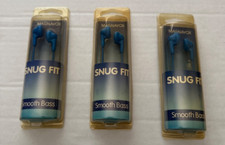 Magnavox SNUG FIT Silicones Earbuds Microphone Smooth Bass BLUE - 3 Pack