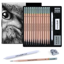 18 PCS Professional Sketch Pencil Set 5H-14B with Erasers & Blending Tools