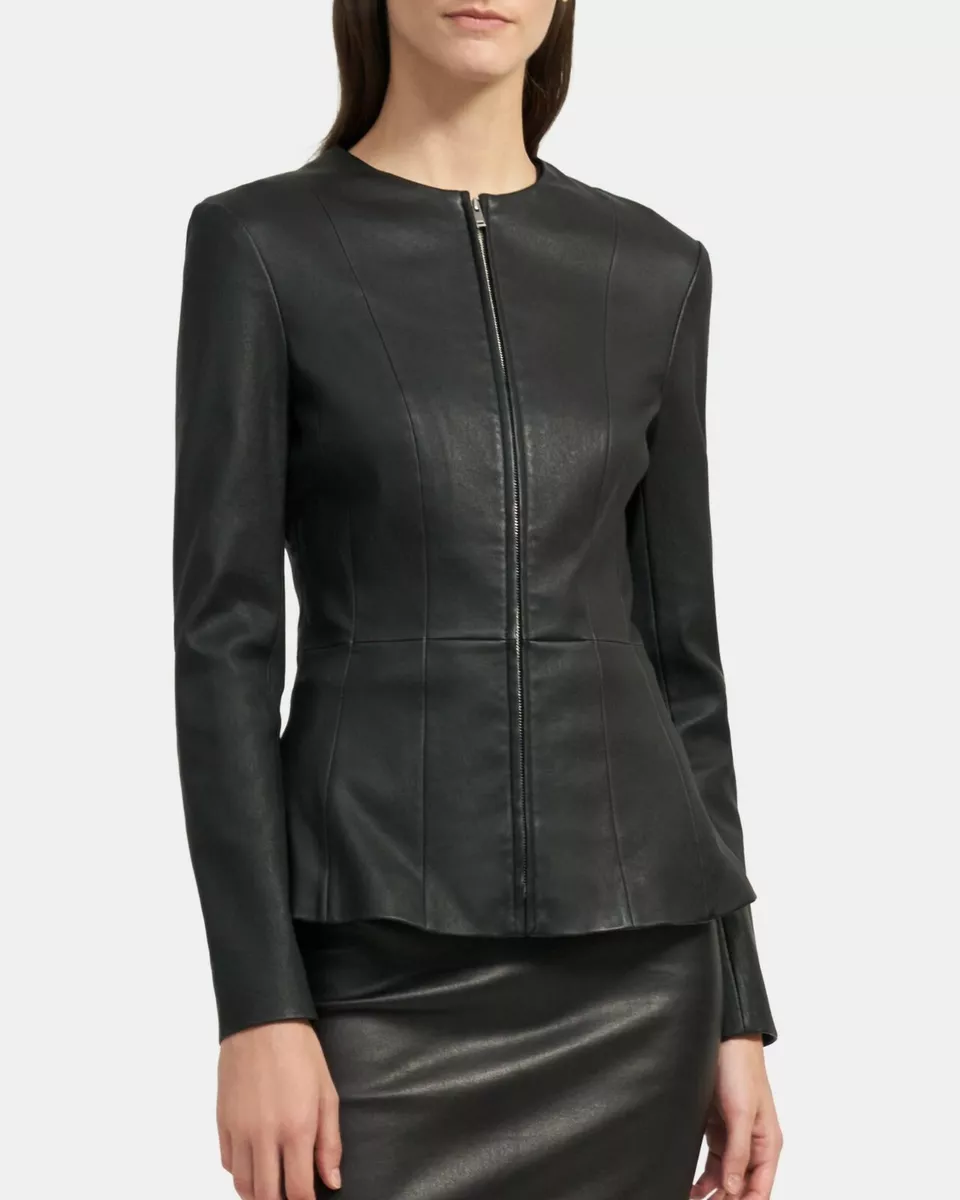 Theory leather peplum clearance jacket