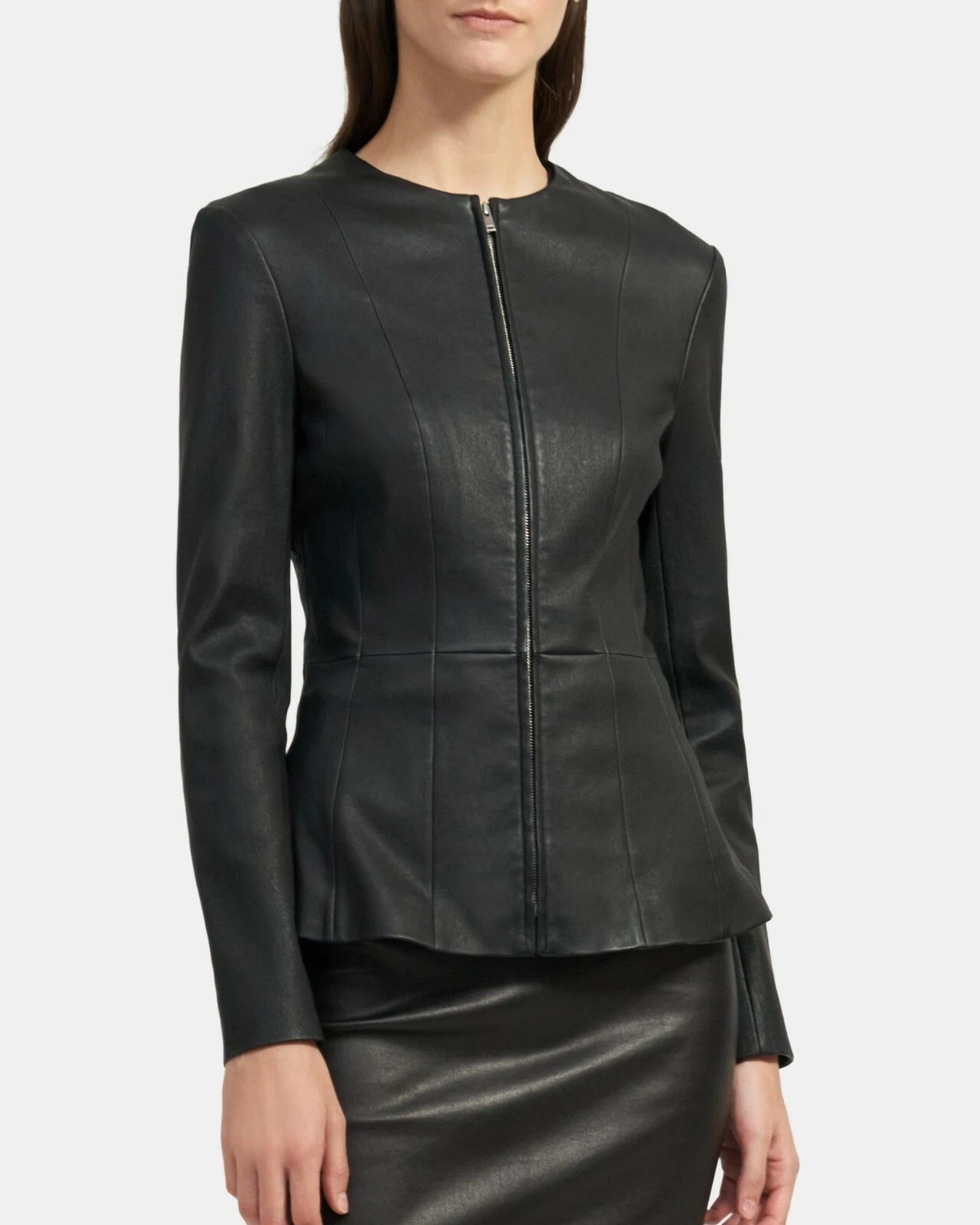 Womens Black Leather Motorcycle Jacket 100% Genuine Lambskin Peplum Jacket - 48