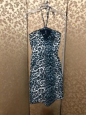 Betsey Johnson Vintage Y2K Teal Animal Print Lace Dress Size 6 RUNS SMALLER