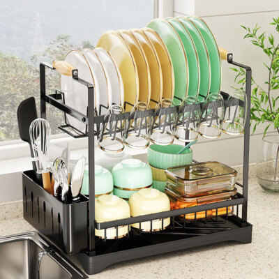 Tier Dish Drainer Drying Rack Kitchen Sink Washing Up Bowls Draining  Holder UK UK