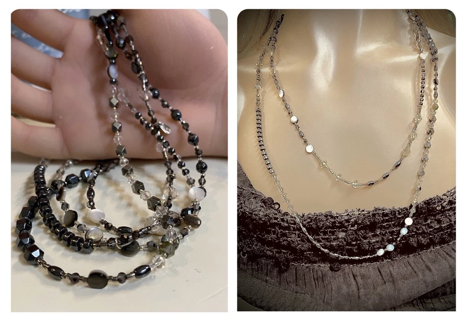 Silpada Hematite, Pearl Discs & Diamond Cut Clear Beaded Boho Necklace NWOT FIRM - Image 4 of 4