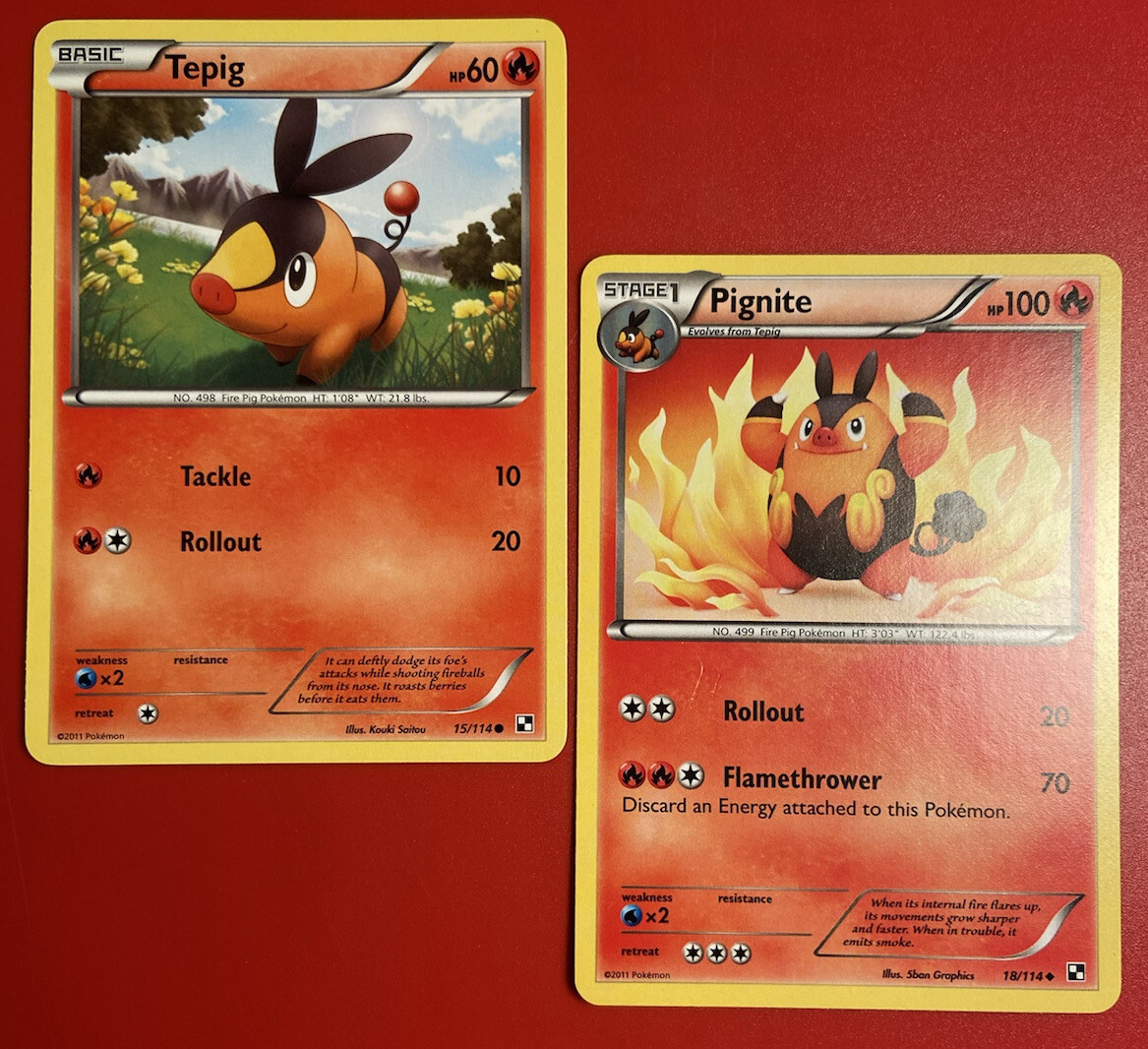 Pokémon Tepig 15/114 & Pignite 17/114 - Black and White Base Set Non-Holo