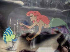 Disney Little Mermaid Ariel & Flounder 1989 Production Cel, Framed