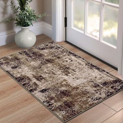 Entrance Rugs Indoor 2x3 Brown Entry Rug Washable Abstract Coffee Small Area ...