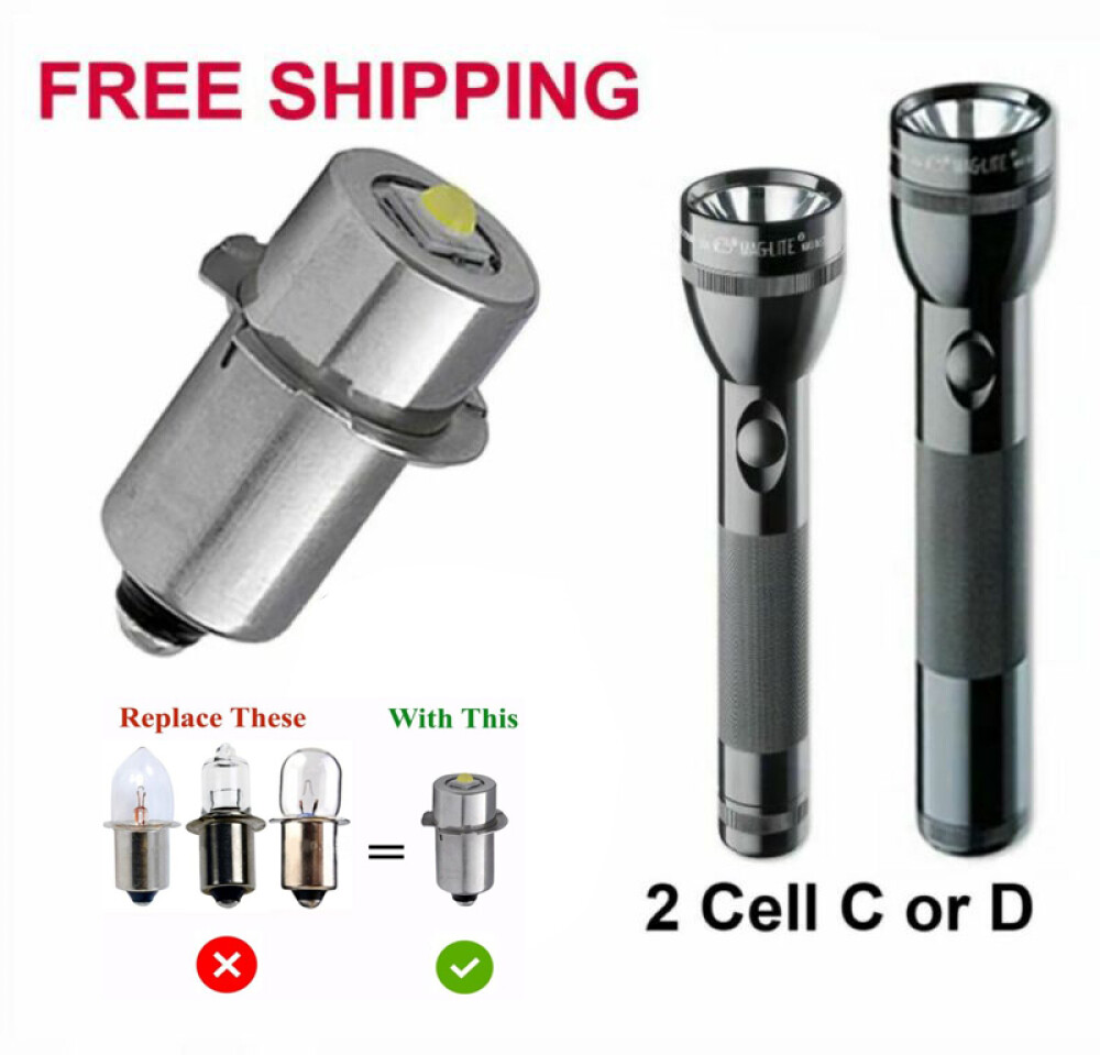 Super Bright LED Upgrade Bulb For MAGLITE Flashlights - Fits 2-6 Cell C/D Size, 350 Lumens, 5000K