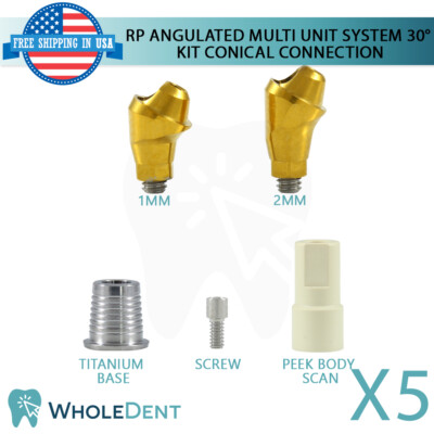 5 RP Conical Connection Angulated 30° Multi Unit 1.6 Scan Body Titanium Base Set