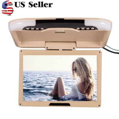 US 13'' Wide LCD TFT Car Ceiling Flip Down Monitor Auto Roof Mount TV Beige 