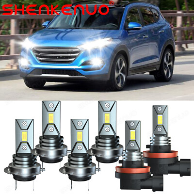 6x H7 H7 H11 LED Headlight High-Low+Fog Light For Hyundai Tucson 2016 2017 2018