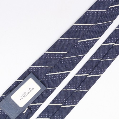 John G Hardy Mens Wool Necktie Blue White Dotted Stripe Weave Woven Tie Italy - Picture 6 of 8