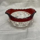 Vintage Kings Crown Thumbprint Ruby Red Flashed Sauce Boat Bowl 5.25" X 2"