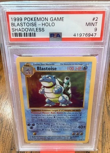 1999 POKEMON GAME SHADOWLESS #2 BLASTOISE-HOLO PSA 9