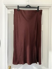 Dorothy Perkins Women's Skirt Brown Midi Slip Satin Feel Size 20