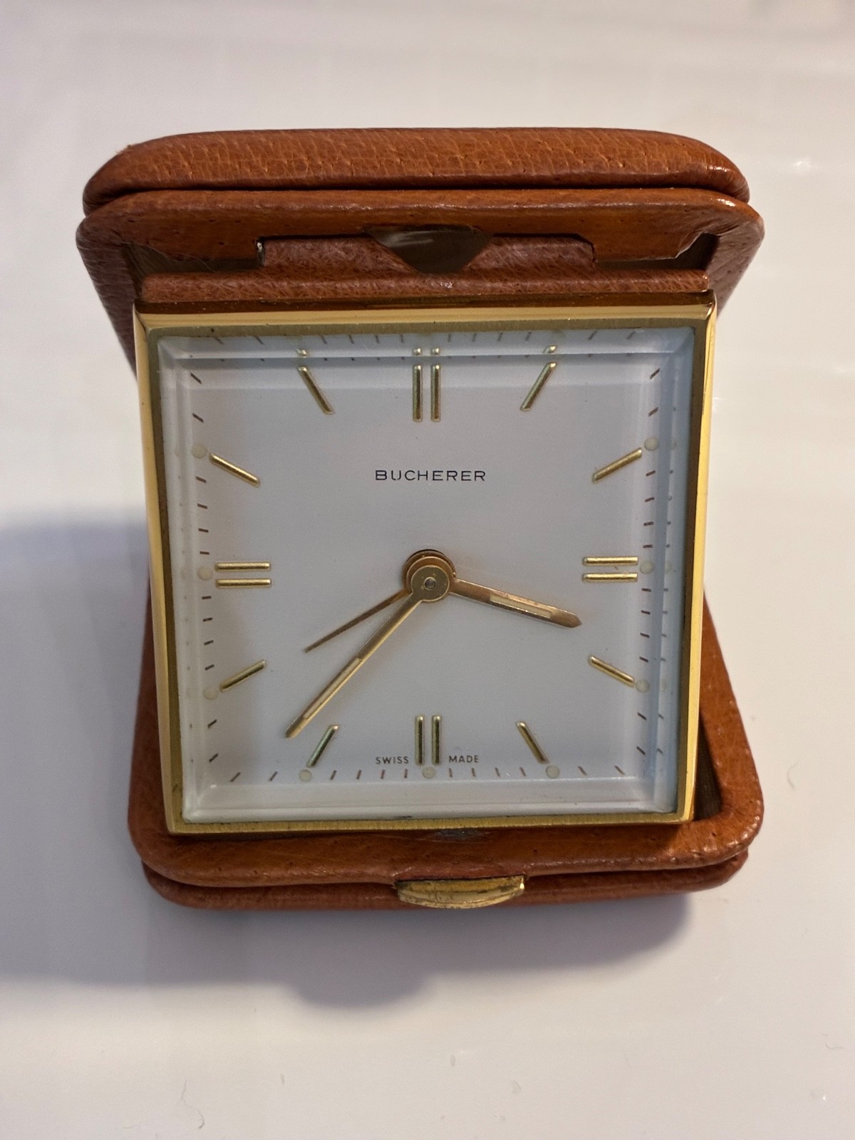 Vintage Bucherer Swiss Made Travel Alarm Clock missing knob photo Vintage Bucherer Swiss Made Travel Alarm Clock missing knob photo