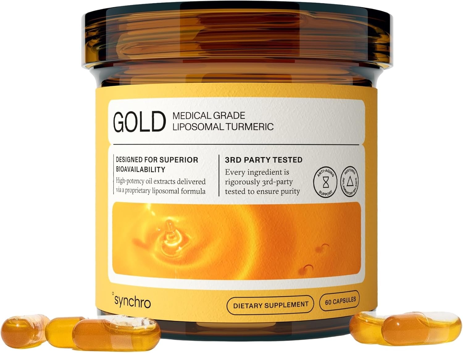 Synchro Gold Liposomal Turmeric 60 Capsules Medical-Grade Whole-Plant Extract