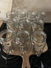 10 Mason Drinking Jars Handled x10,JOBLOT 350ml Glass Handle Drinking Jar - 10