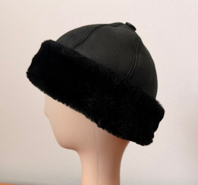 Deri Sitesi Black Leather/Fur Lined Winter Hat Men's Size L