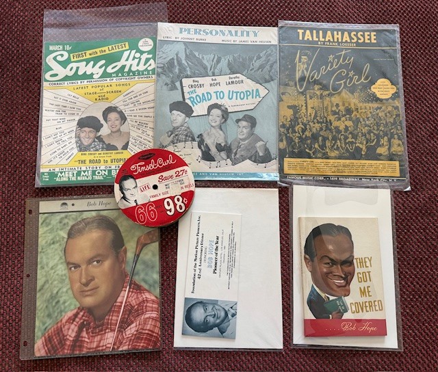 Bob Hope Misc memorabilia Christmas Ribbon sheet music collectable photo tickets