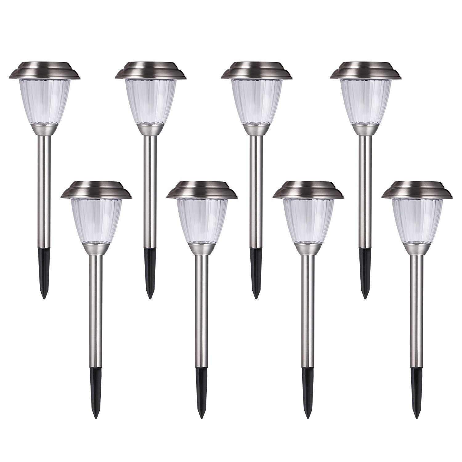 Solar Outdoor Lights 8-Pack Stainless Steel Pathway Landscape Lights for Outd...
