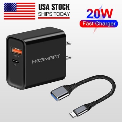 2 Ports Wall Charger USB C 3.1 Male to USB 3.0 Type A Female OTG Converter Cord