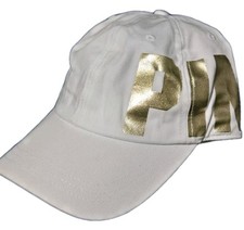 Victoria's Secret Pink WHITE with GOLD LOGO Baseball Hat Cap Gym School Workout