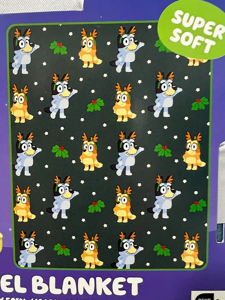BLUEY Soft Christmas Travel Blanket Throw 40”X 50” Bingo and Bluey with Antlers - Image 3 of 3
