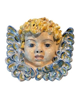Caltagirone Sicilian Majolica Ceramic Cherub Wall Plaque Giuseppe Pistone Italy