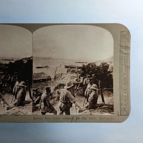 WW1 Military Stereoview C1916 Real Photo Turkey Gallipoli Suvla Bay From Hills