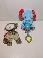 Set Of 2 Fisher Price Elephant Monkey Lovey Rattle Plush Vibrate Pull Toy B3