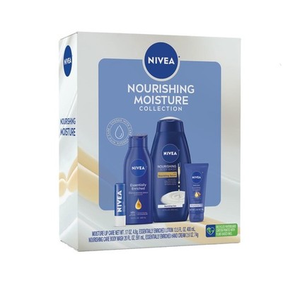 NIVEA Skin Care Set for Her, Nourishing Body Wash, Moisturizing Body Lotion, Lip