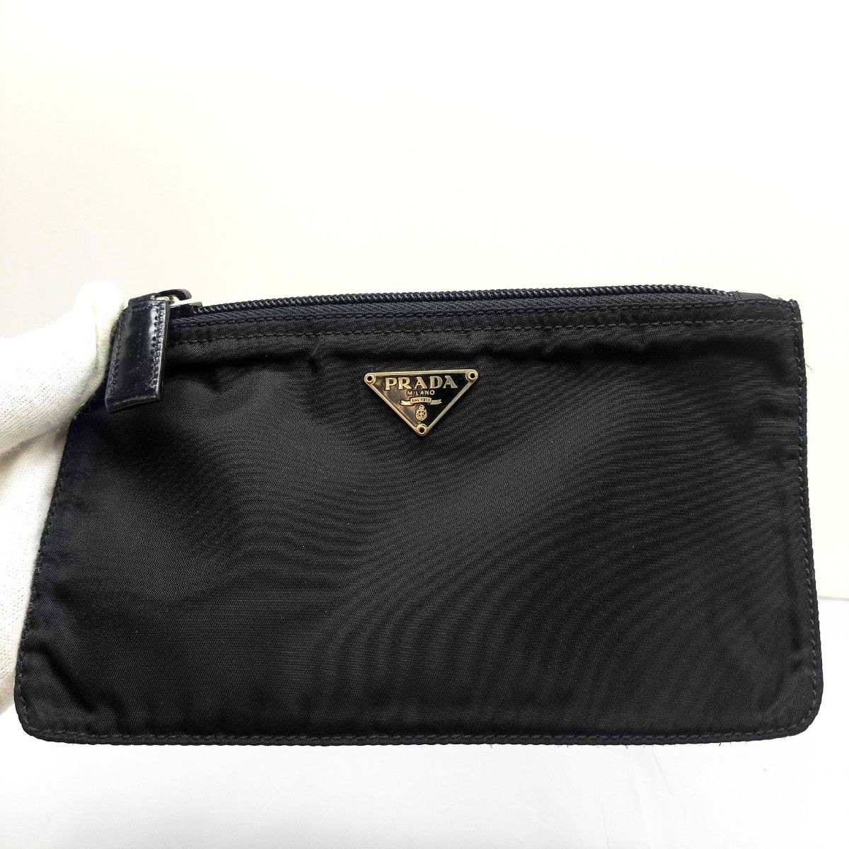 PRADA Mini Pouch Triangular Logo Clutch Black Cos… - image 12