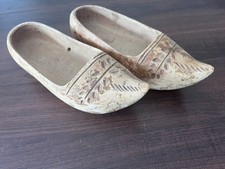 Vintage Wooden Clogs Pair Dutch Style Hand Carved Wood Shoes Decorative Folk Art