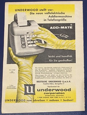 Werbeanzeige/advertisement A5:  Underwood ADD-Mate  1958   (WA356)