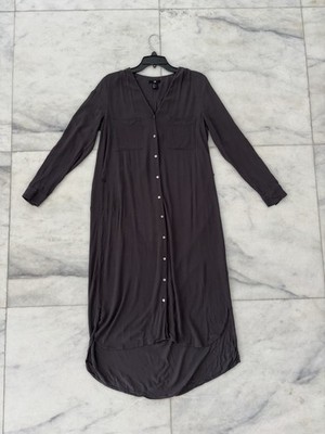 H&M Maxi Dress Gray Long Sleeve Button Relaxed Blogger Womens 4 Lagenlook Boho