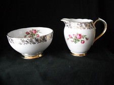Vintage Roslyn Bone  China Pink Roses Gold Trim  Milk Jug & Sugar Bowl 60s