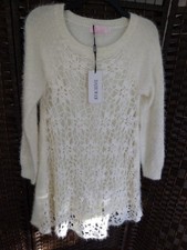 NWT! DABUWAWA SOFT FUZZY VANILLA SWEATER DRESS FLORAL KNIT OVERLAY XL GORGEOUS!